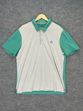 Adidas Polo Shirt Mens XL Gray/Green Golf Performance Stretch